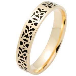 Alliance TIKI en or jaune et résine noire.-Alliance or et argent-Marque:Référence: R.4.5-L10.11Métal: Or jauneTitre: 18 caratsPoids du métal: 4,70 GrComment choisir sa taille de doigt:cliquer pour découvrir notre guide des tailles imprimable-DIAM'S- -DIAM'S NC