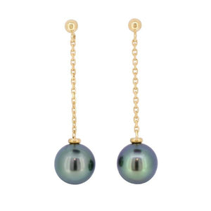 Boucles d'oreilles pendantes en or jaune et perles de Tahiti.-Boucles d'oreilles perle-Marque:Référence: BO/PEND/299Métal: Or jauneTitre: 18 caratsPoids du métal: 0,32 GrType de pierre: Perle(s) de TahitiForme - taille: RondePureté: A-DIAM'S- -DIAM'S NC