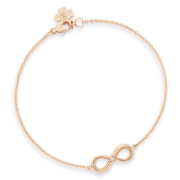 Bracelet Infinity en or rose serti d 'un diamant.-Bracelets diamants-Marque:Référence: D4.46-ROMétal: Or roseTitre: 18 caratsPoids du métal: 1,80 GrType de pierre: Diamant(s)Poids: 0,01 CtForme - taille: Taille brillantCouleur: FPureté: SI1-DIAM'S- -DIAM'S NC