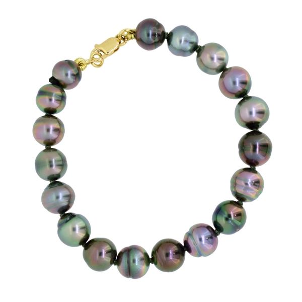 Bracelet de perles de Tahiti et fermoir en or jaune-Bracelets perle-Marque:Référence: BR-PERLE-230Métal: Or jauneTitre: 18 caratsPoids du métal: 1,00 GrType de pierre: Perle(s) de TahitiForme - taille: Cerclée-DIAM'S- BR-PERLE-230-DIAM'S NC