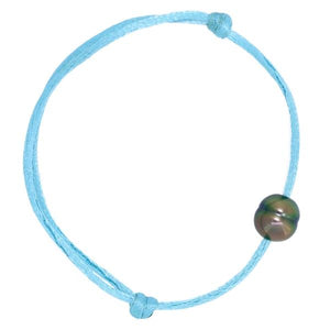 Bracelet peti satin turquoise et perle de Tahiti.-Bracelets perle-Marque:Référence: BRS.7-230-TUType de pierre: Perle(s) de TahitiForme - taille: Cerclée-DIAM'S- BRS.7-230-TU-DIAM'S NC