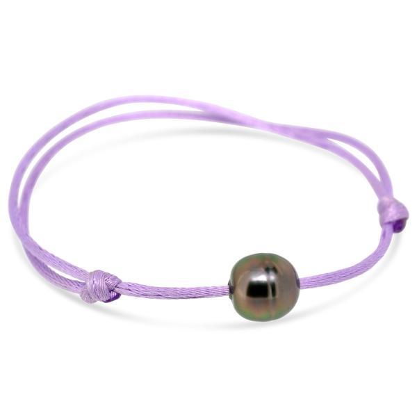 Bracelet petit satin mauve et perle de Tahiti.-Bracelets perle-Marque:Référence: BRS.7-230-MAType de pierre: Perle(s) de TahitiForme - taille: Cerclée-DIAM'S- BRS.7-230-MA-DIAM'S NC