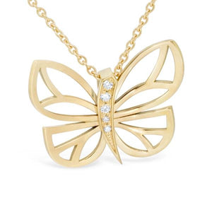 Pendentif papillon en or jaune 18 carats diamants 0.046 carat couleur F pureté SI1-Pendentifs & Colliers diamants-Marque:Référence: D3.119Métal: Or jauneTitre: 18 caratsPoids du métal: 1,60 GrType de pierre (2): Diamant(s)Poids (2): 0,00 CtForme - taille (2): Taille brillantCouleur (2): FPureté (2): SI1-DIAM'S- -DIAM'S NC